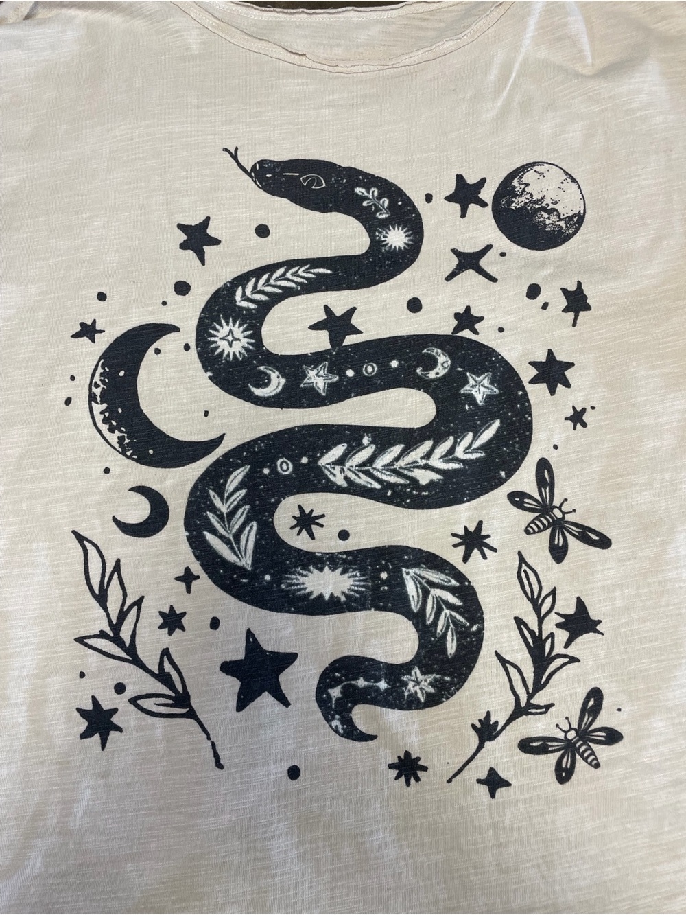 White Graphic Snake Tee with Celestial Print - Picture 2 of 8